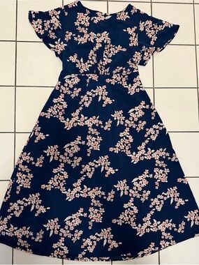 bobeau Navy Dress with Pink Floral Print